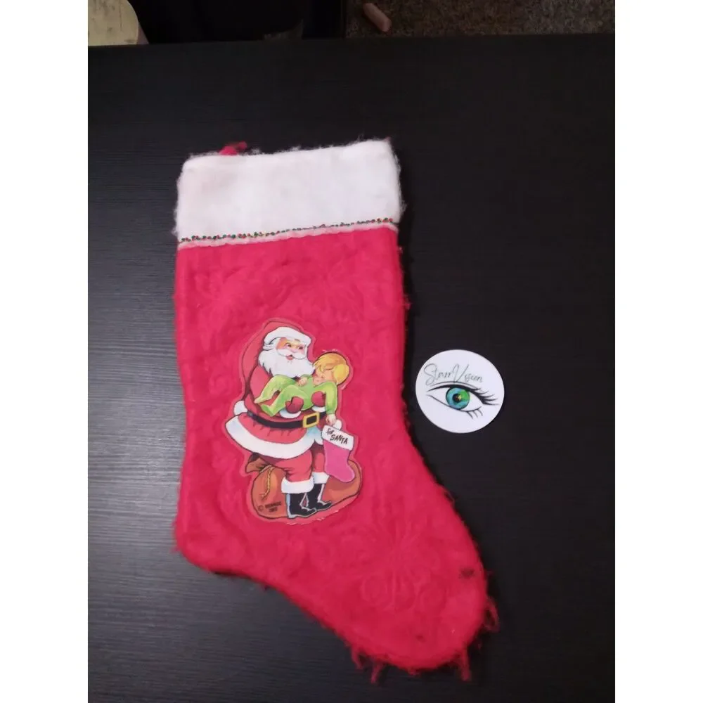 Vintage 1982 Rennoc Christmas Stocking Santa holding Child